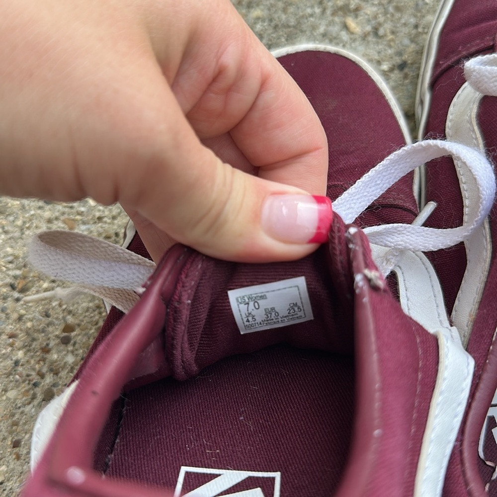 Vans Burgundy and White Women's Sneakers - Picture 4 of 5